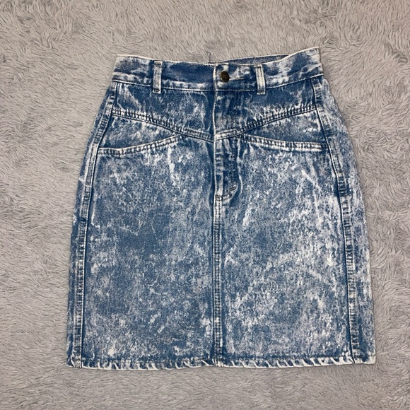 80’s Vintage Squeeze Women’s Acid Wash Denim Jean Skirt size 5 Pockets Ice Aged - Picture 1 of 9